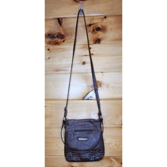 Stone Mountain Crossbody Brown Purse Removable Strap 5 Zip Slip Pockets - Picture 12 of 15